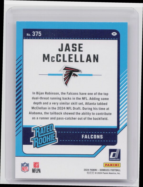 2024 Donruss Jase McClellan RC 375 Falcons - Image 3