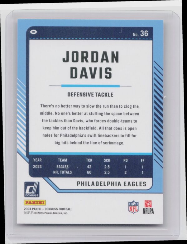 2024 Donruss Jordan Davis Press Proof Red 36 Eagles - Image 3
