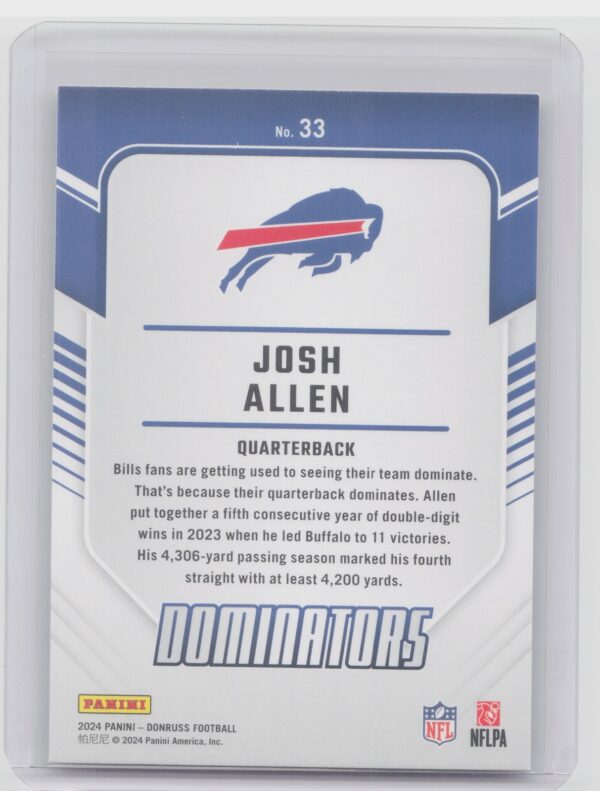 2024 Donruss Josh Allen 33 Bills Dominators - Image 3