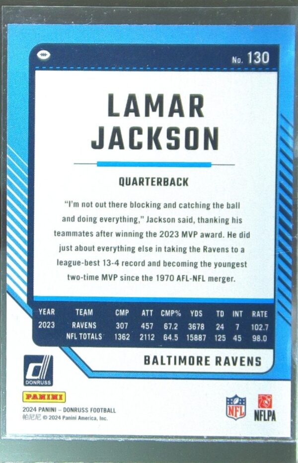 2024 Donruss Lamar Jackson Press Proof Red 130 Ravens - Image 3