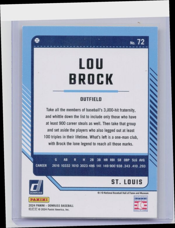 2024 Donruss Lou Brock Yellow Flood #72 Cardinals - Image 3