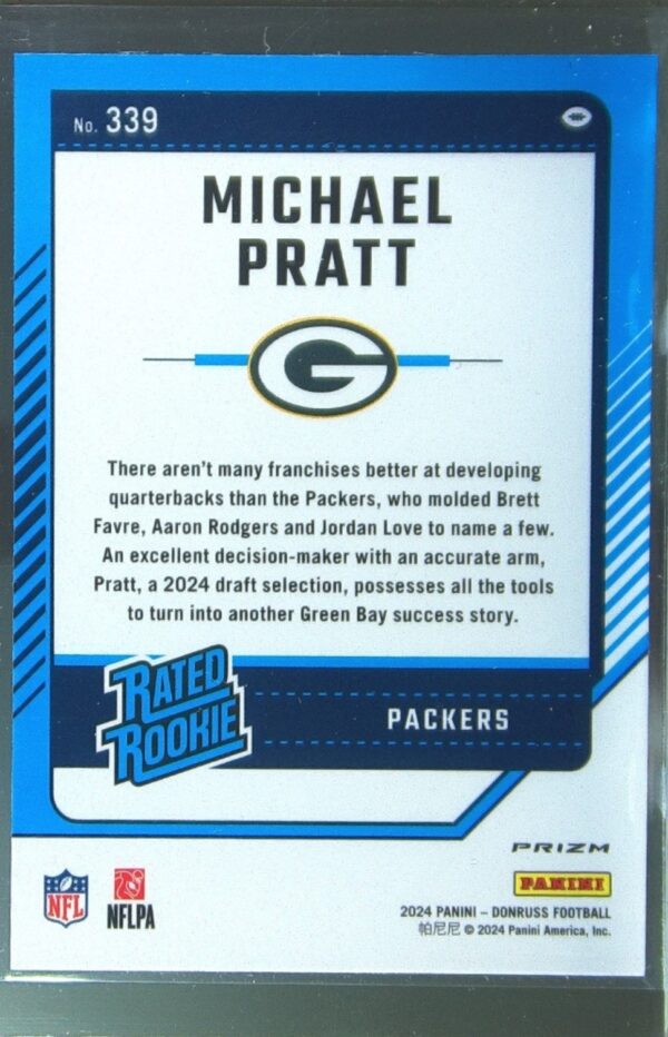 2024 Donruss Michael Pratt Optic Rated Rookies Preview Pink RC #339 Packers - Image 3