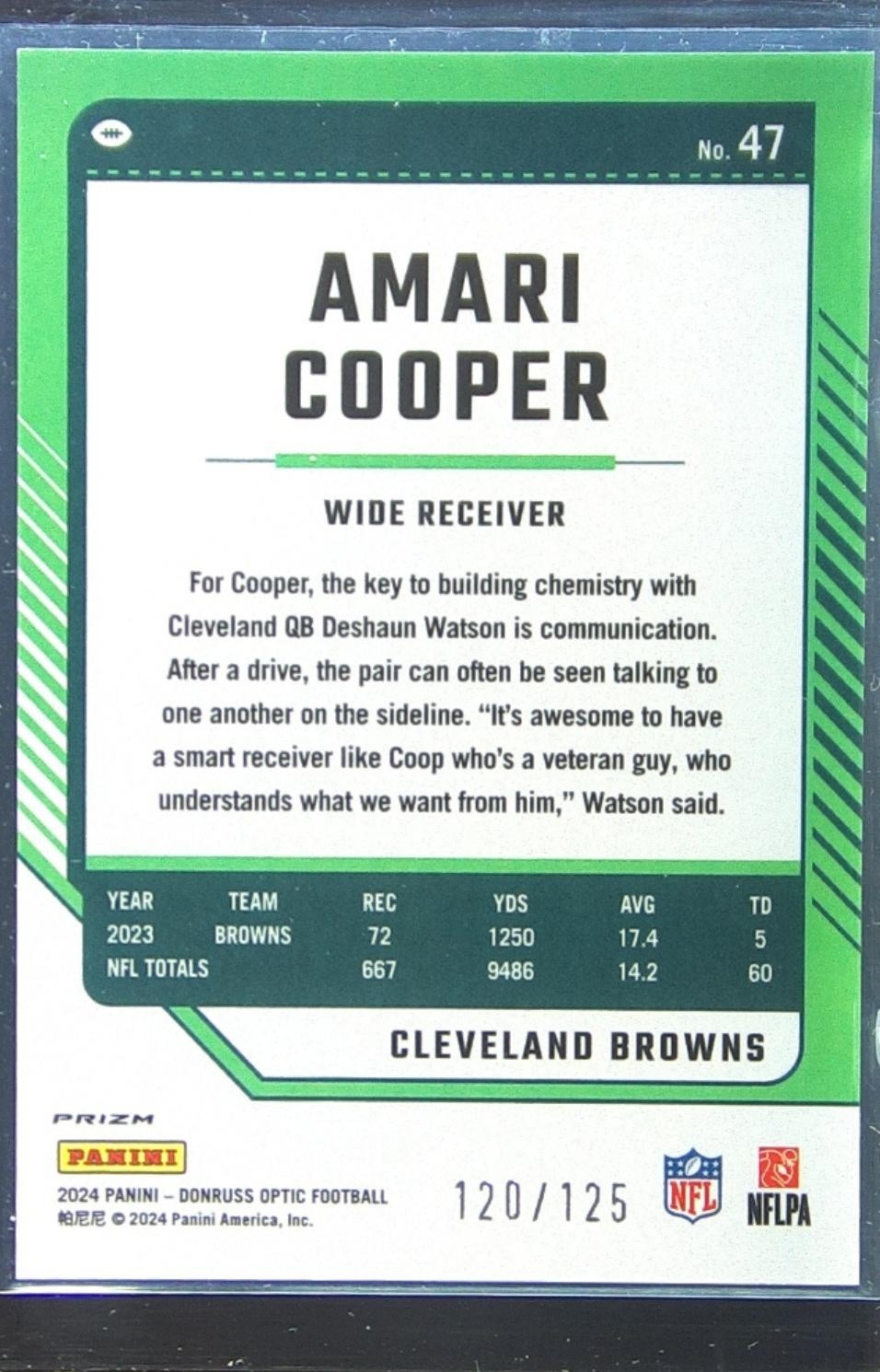 2024 Donruss Optic Amari Cooper Red /125 #47 Browns - Image 3