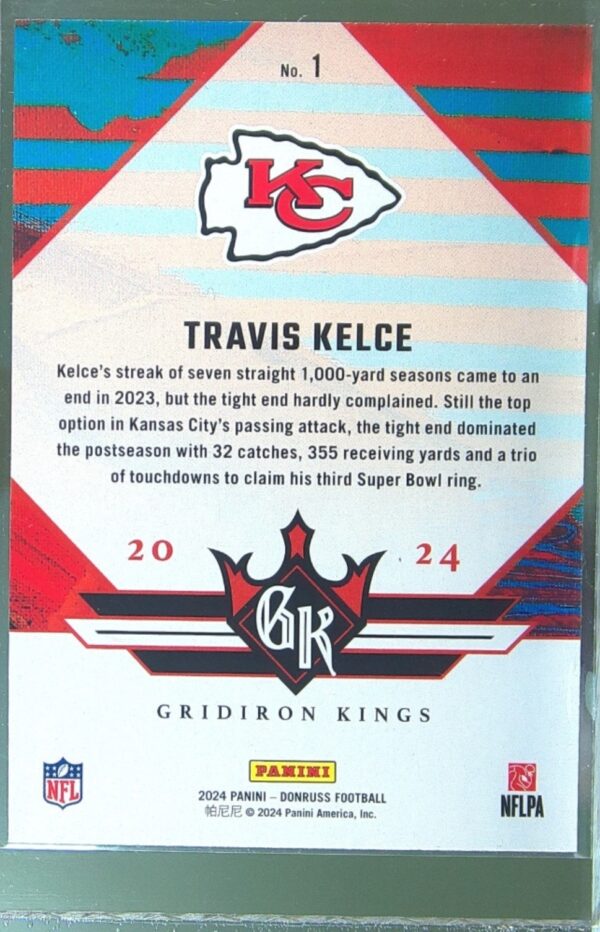 2024 Donruss Travis Kelce #1 Chiefs Gridiron Kings - Image 3