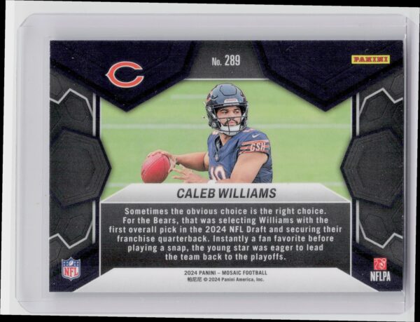 2024 Panini Mosaic Caleb Williams NFL Debut RC 289 Bears - Image 3