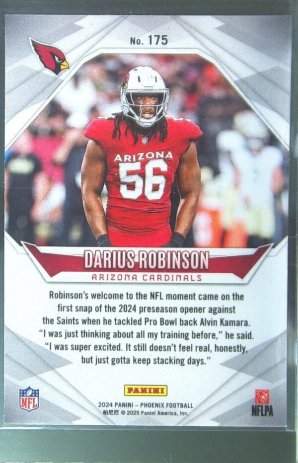 2024 Panini Phoenix Darius Robinson RC #175 Cardinals - Image 3