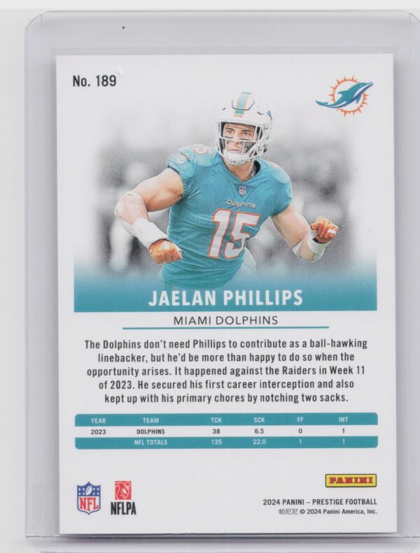 2024 Panini Prestige Jaelan Phillips Red Premium Xtra Points /399 189 Dolphins - Image 3