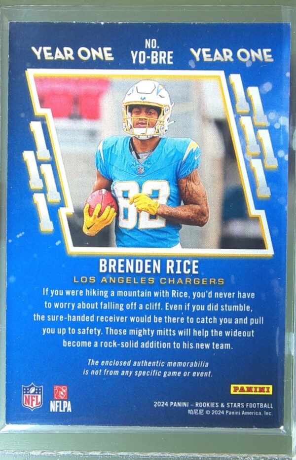 2024 Panini Rookies & Stars Brenden Rice JSY RC #YO-BRE Chargers Year One - Image 3