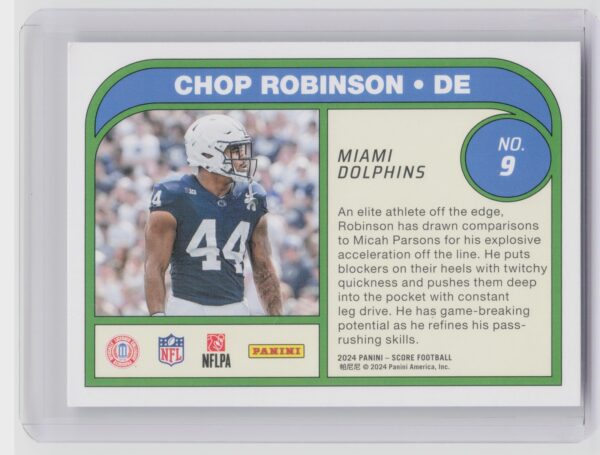 2024 Panini Score Chop Robinson Potential #9 Dolphins - Image 3