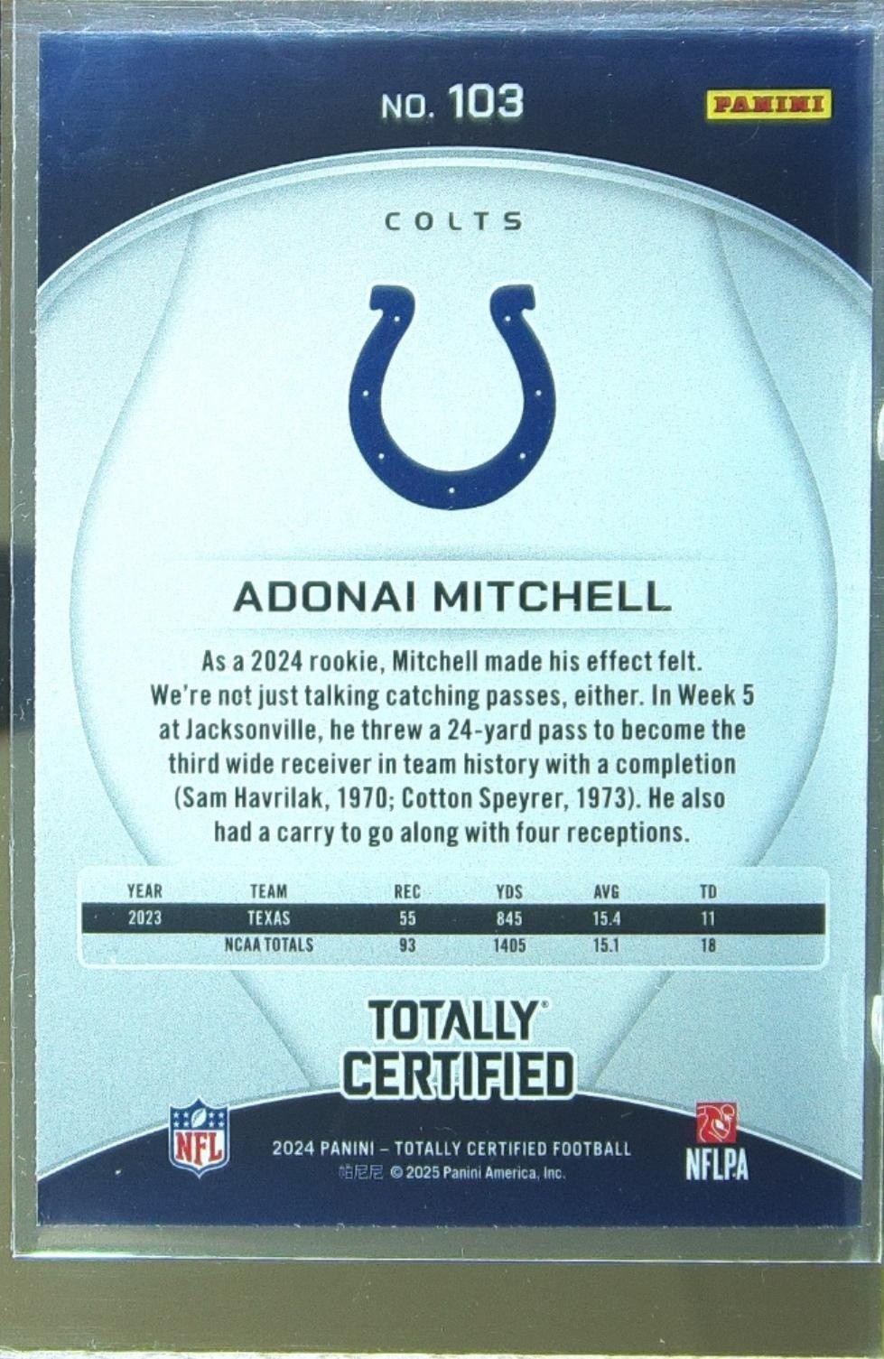 2024 Panini Totally Certified Adonai Mitchell Mirror RC #103 Colts - Image 3