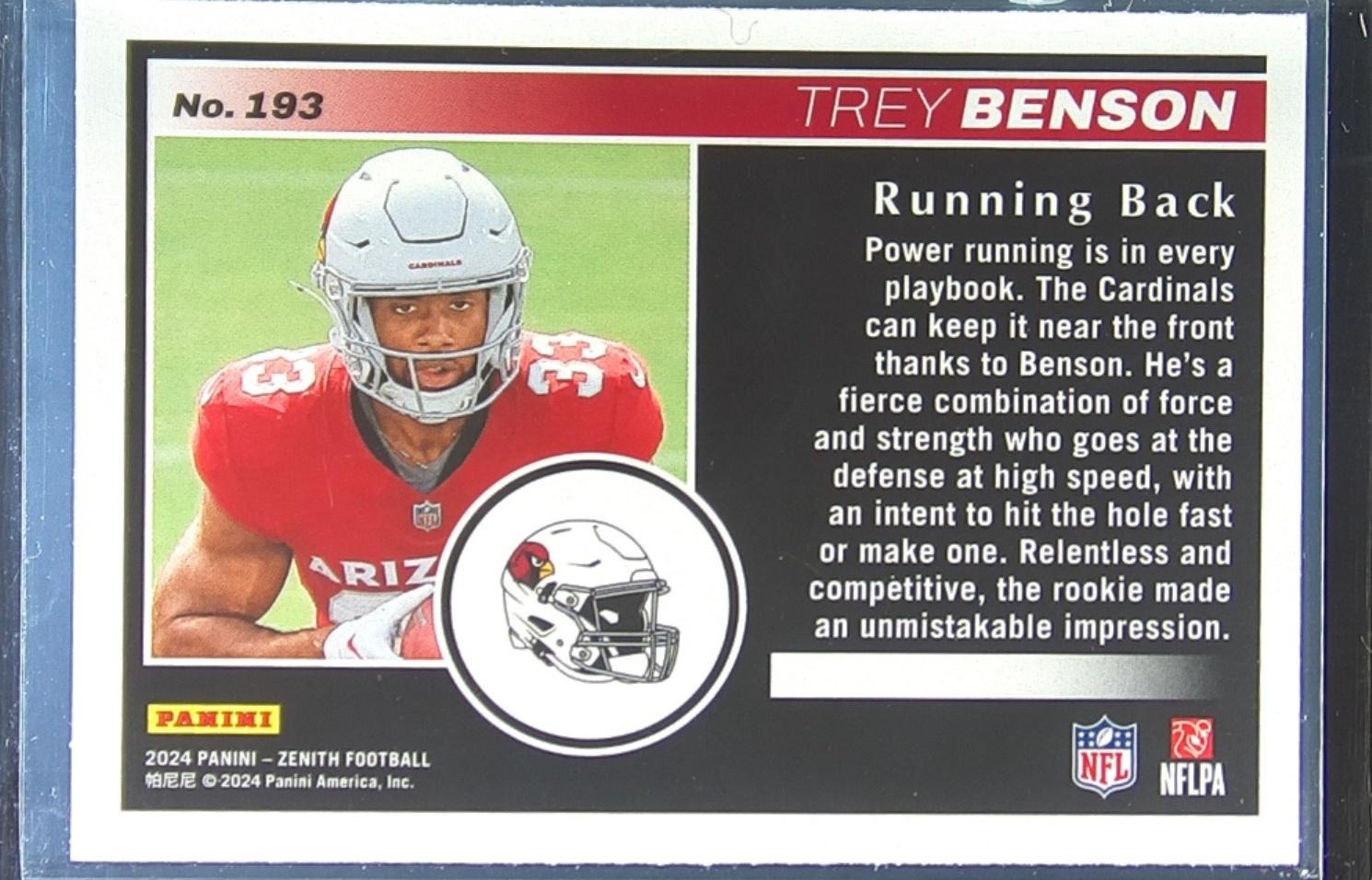 2024 Panini Zenith Trey Benson Retail RC #193 Cardinals - Image 3