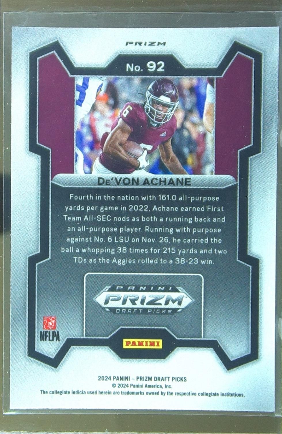 2024 Prizm Collegiate Draft Picks De'Von Achane Red Ice 92 Aggies - Image 3