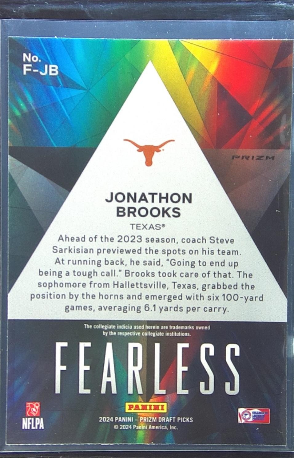 2024 Prizm Collegiate Draft Picks Jonathon Brooks F-JB Longhorns Red Ice RC - Image 3