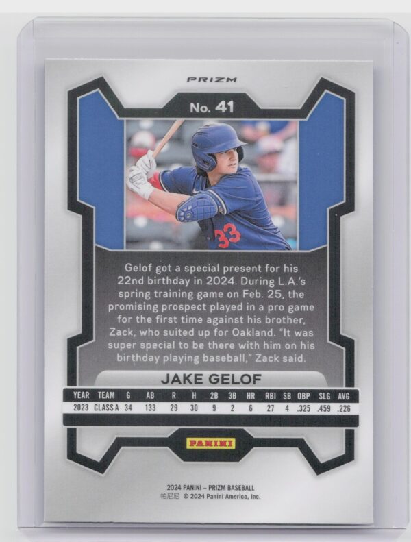 2024 Prizm Jake Gelof Blue Ice Prizms #41 Dodgers - Image 3