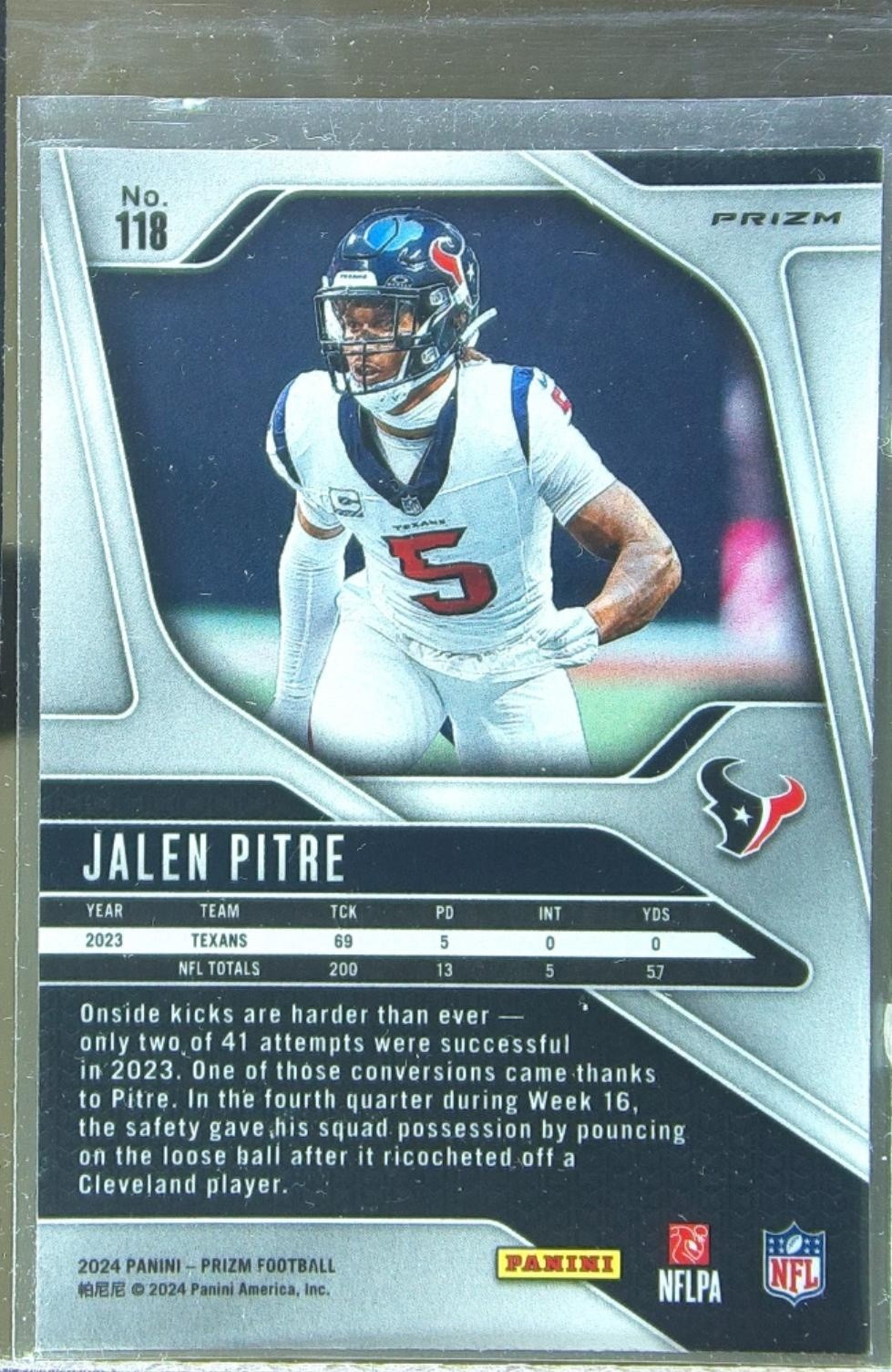 2024 Prizm Jalen Pitre Silver #118 Texans - Image 3