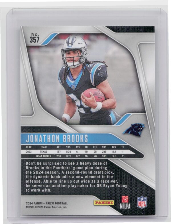 2024 Prizm Jonathon Brooks RC 357 Panthers - Image 3