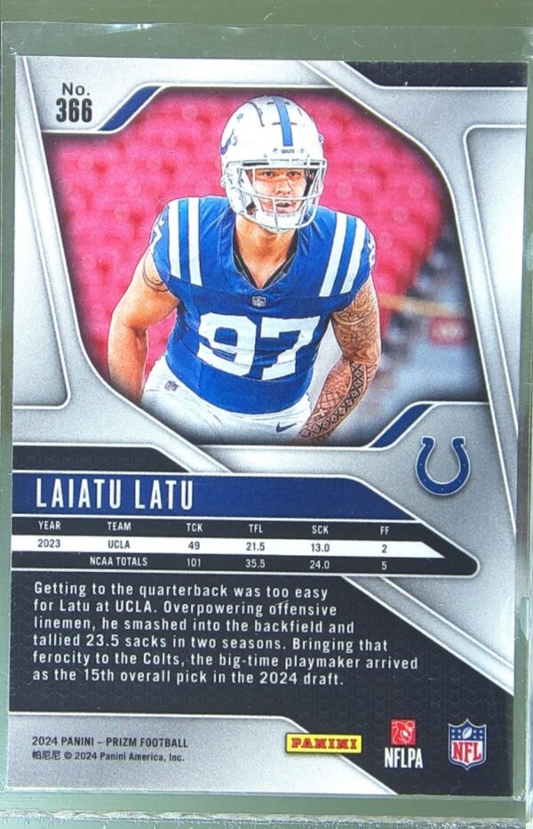 2024 Prizm Laiatu Latu RC #366 Colts - Image 3