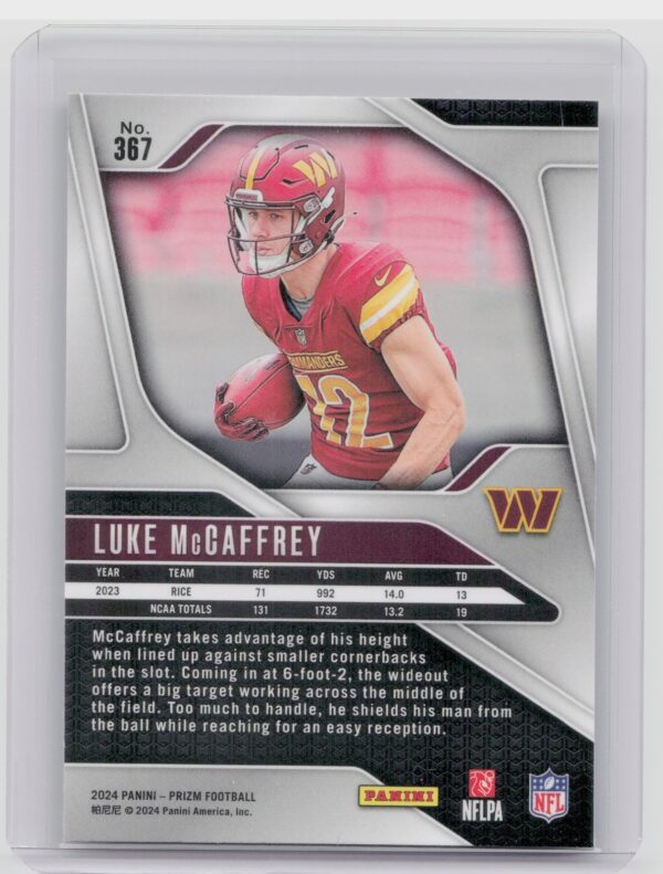 2024 Prizm Luke McCaffrey RC 367 Commanders - Image 3