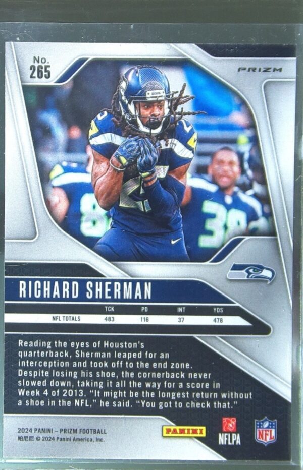 2024 Prizm Richard Sherman Orange Lazer #265 Seahawks - Image 3