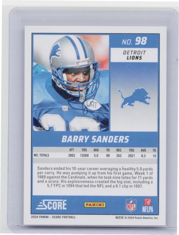 2024 Score Barry Sanders #98 Lions - Image 3
