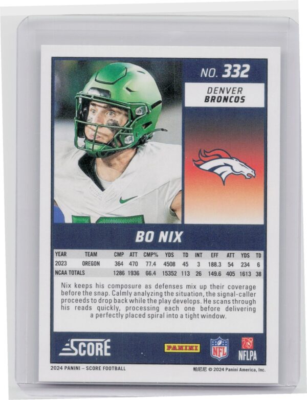 2024 Score Bo Nix RC #332 Broncos - Image 3