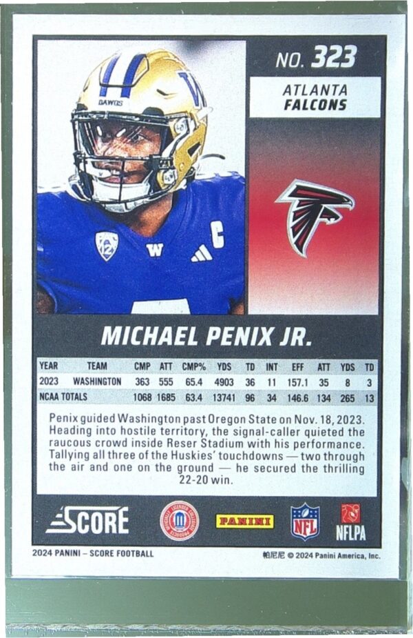 2024 Score Michael Penix Jr. RC #323 Falcons - Image 3