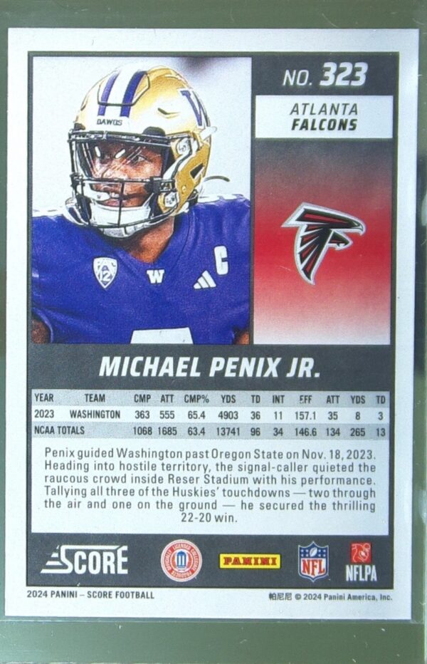 2024 Score Michael Penix Jr. RC #323 Falcons - Image 3