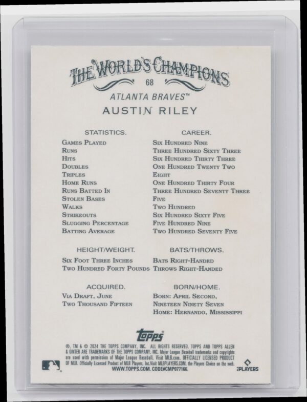 2024 Topps Allen & Ginter X Austin Riley #68 Braves - Image 3
