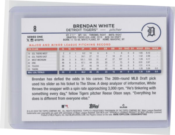 2024 Topps Brendan White Silver Crackle Foil #8 Tigers - Image 3