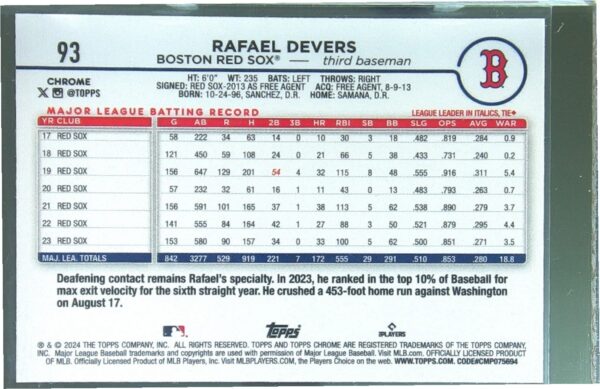 2024 Topps Chrome Rafael Devers Raywave Refractors #93 Sox - Image 3