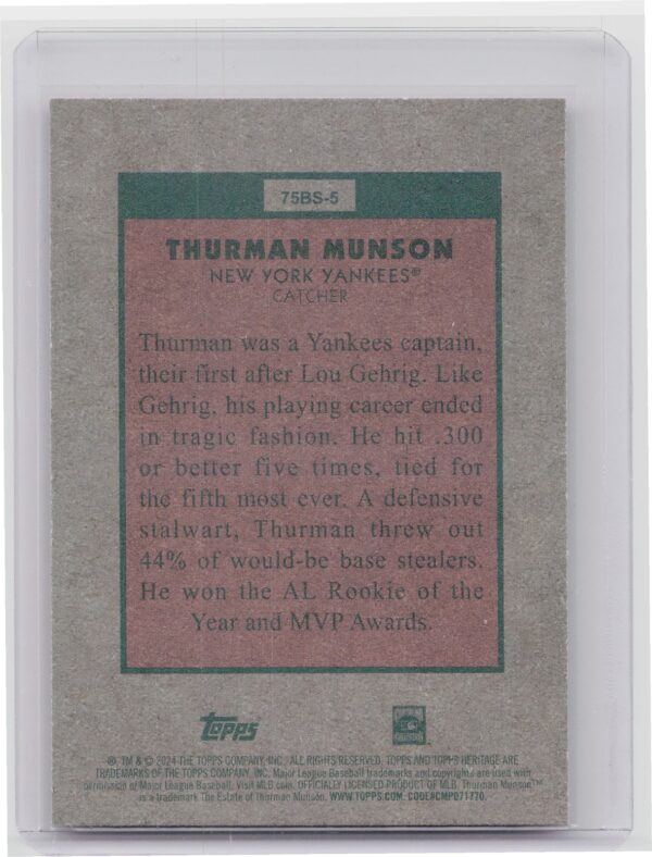 2024 Topps Heritage Mini Thurman Munson #75BS-5 Yankees 1975 Topps Baseball Sens - Image 3