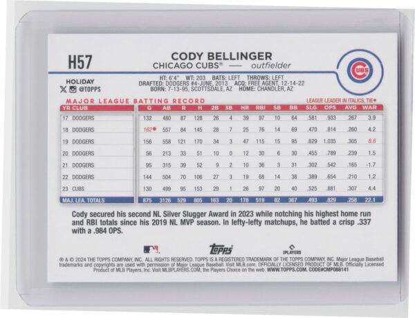 2024 Topps Holiday Cody Bellinger #H57 Cubs - Image 3