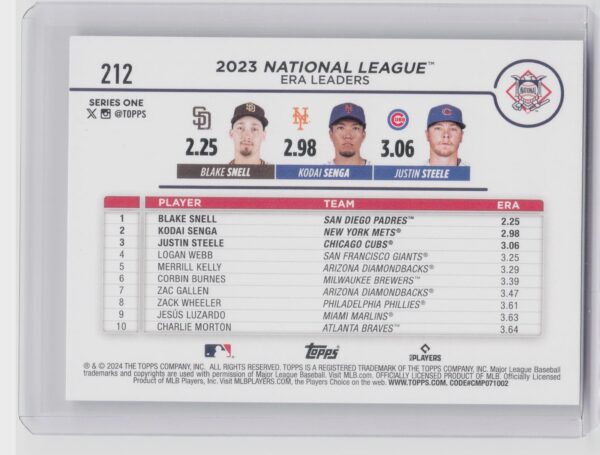 2024 Topps National League Leaders ERA (Blake Snell / Kodai Senga / Justin Steel - Image 3