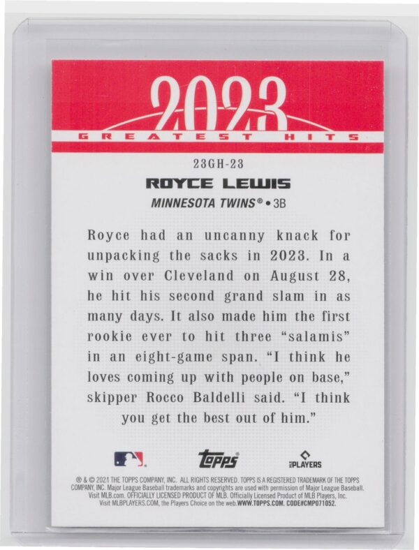2024 Topps Royce Lewis #23GH-23 Twins 2023 Greatest Hits - Image 3