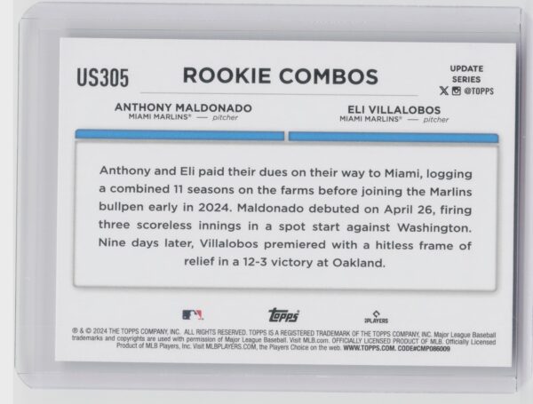 2024 Topps Update Eli Villalobos  / Anthony Maldonado RC #US305 Marlins - Image 3