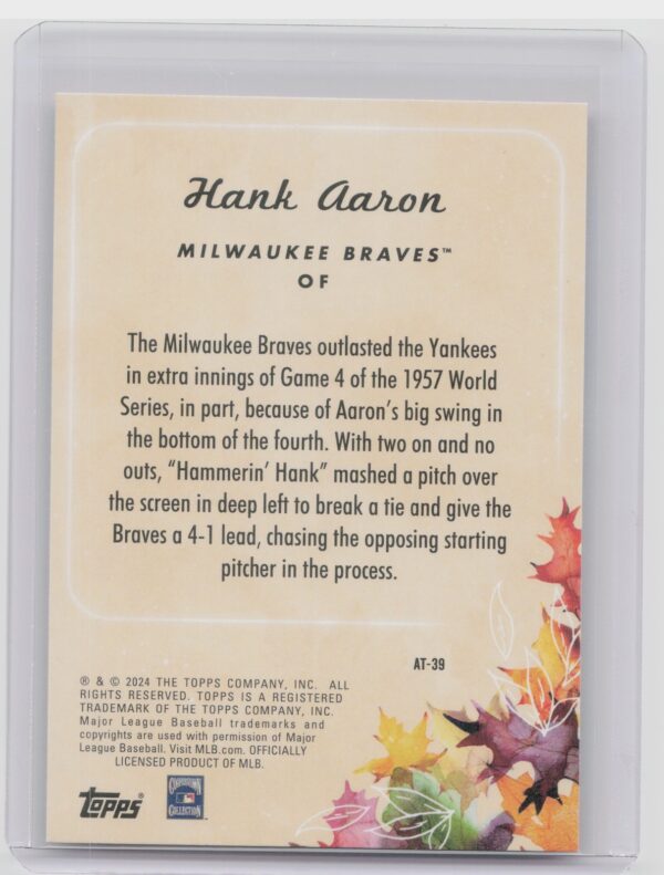 2024 Topps Update Hank Aaron #AT-39 Braves Autumn Tales - Image 3