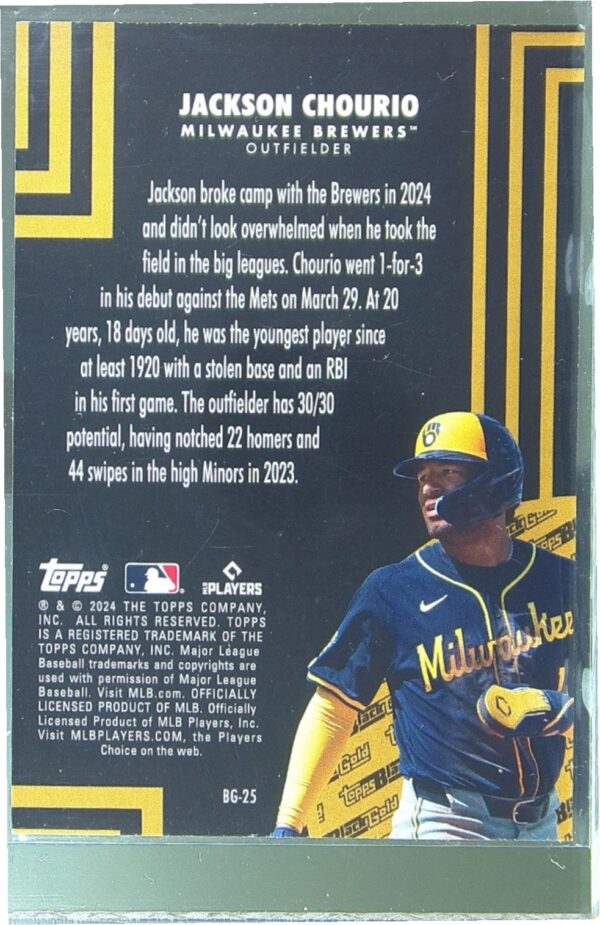 2024 Topps Update Jackson Chourio RC #BG-25 Brewers Topps Black Gold - Image 3