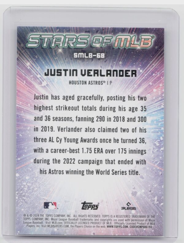 2024 Topps Update Justin Verlander #SMLB-68 Astros Stars of MLB - Image 3