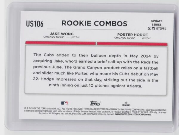 2024 Topps Update Porter Hodge  / Jake Wong RC #US106 Cubs - Image 3