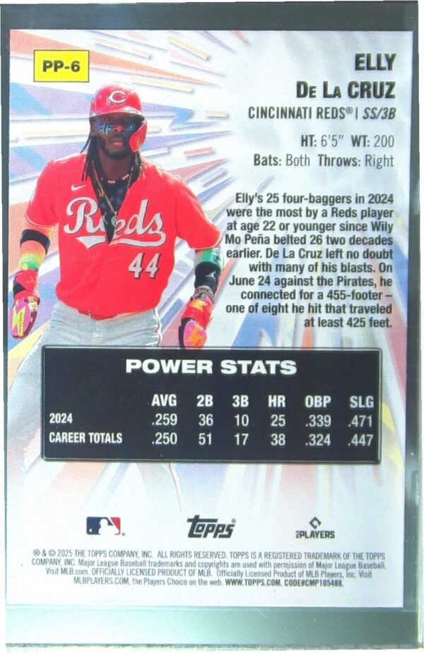 2025 Topps Elly De La Cruz #PP-6 Reds Power Players - Image 3