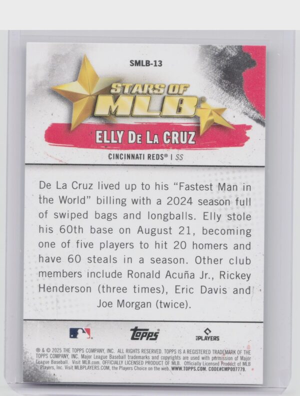 2025 Topps Elly de la Cruz #SMLB-13 Reds Stars of MLB - Image 3