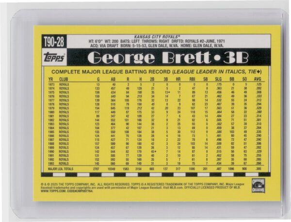 2025 Topps George Brett #T90-28 Royals 1990 Topps Baseball 35th Anniversary - Image 3
