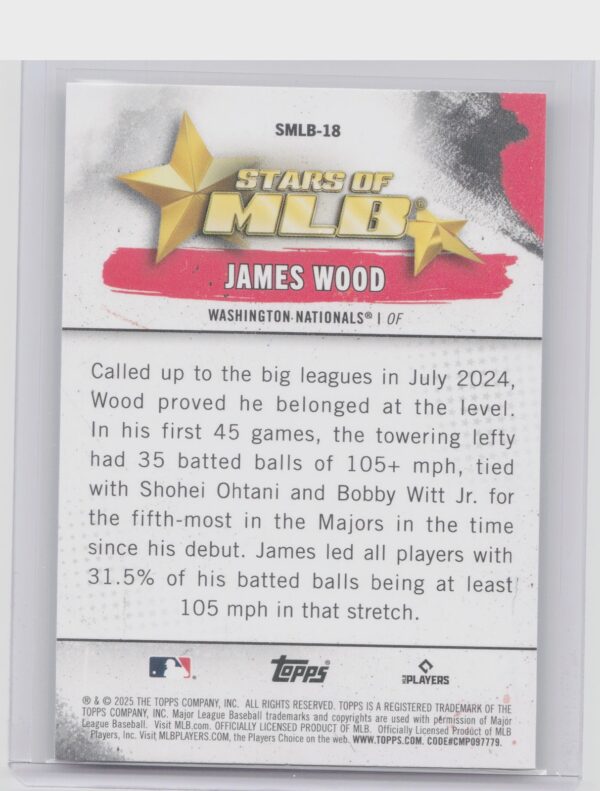 2025 Topps James Wood #SMLB-18 Nationals Stars of MLB - Image 3