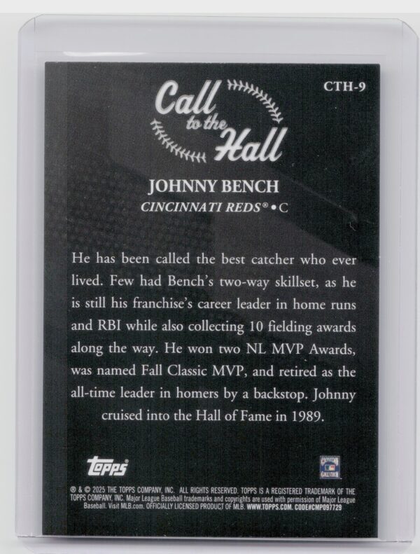 2025 Topps Johnny Bench #CTH-9 Reds Call to the Hall - Image 3