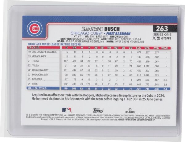 2025 Topps Michael Busch #263 Cubs - Image 3