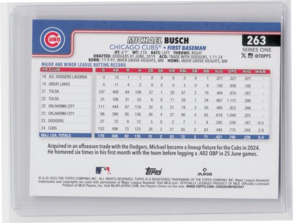 2025 Topps Michael Busch #263 Cubs - Image 3