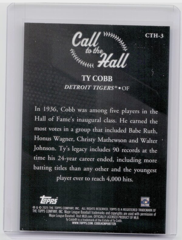 2025 Topps Ty Cobb #CTH-3 Tigers Call to the Hall - Image 3