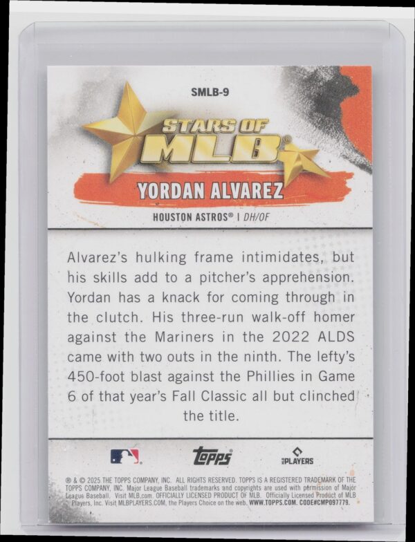 2025 Topps Yordan Alvarez #SMLB-9 Astros Stars of MLB - Image 3