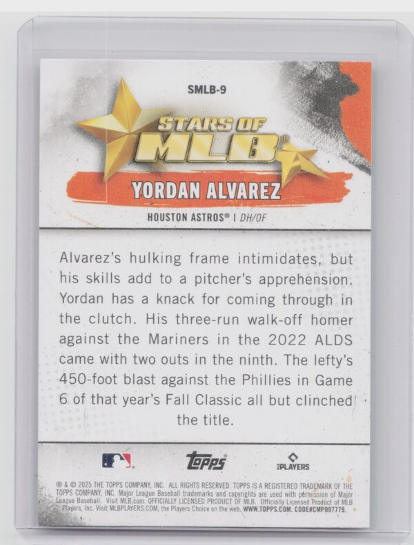 2025 Topps Yordan Alvarez #SMLB-9 Astros Stars of MLB - Image 3