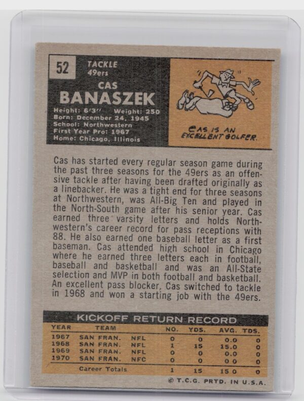 1971 Topps Cas Banaszek RC #52 49ers - Image 3